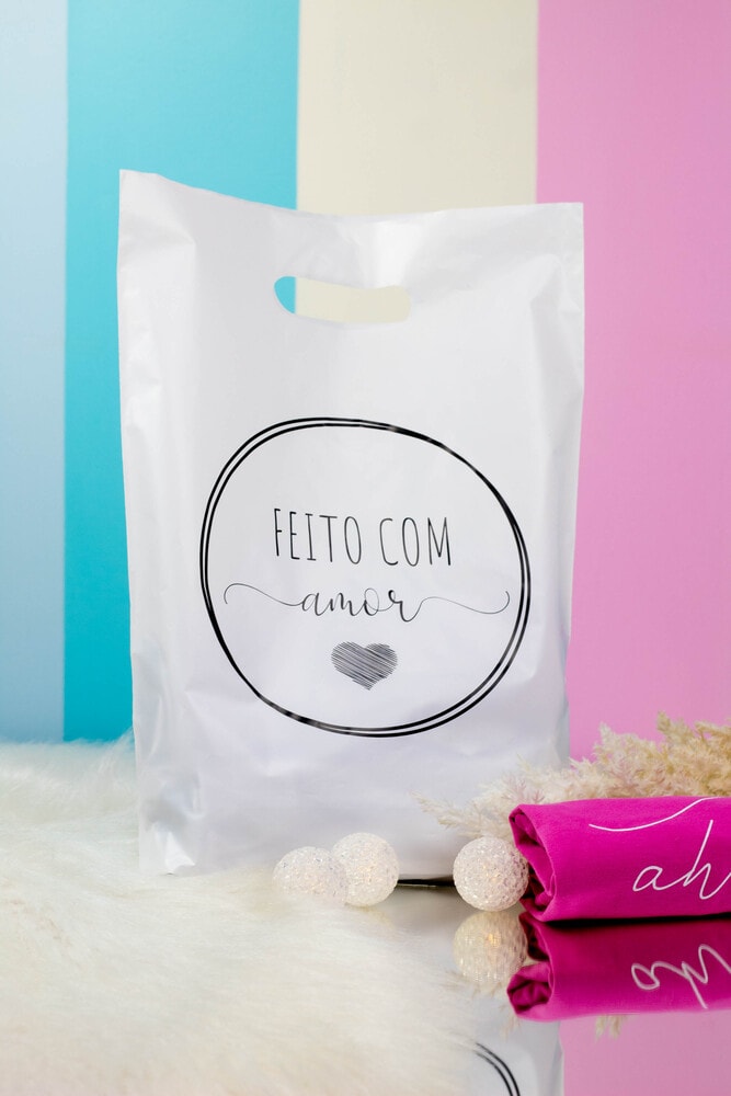 20 SACOLAS - Feito com amor - Branco