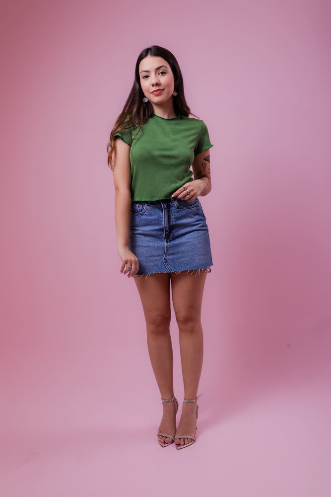 Cropped Manga curta canelada Picô - Verde