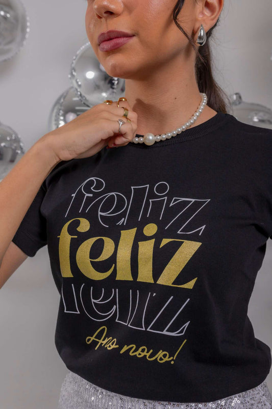 T-Shirt - Feliz Ano Novo - Preto