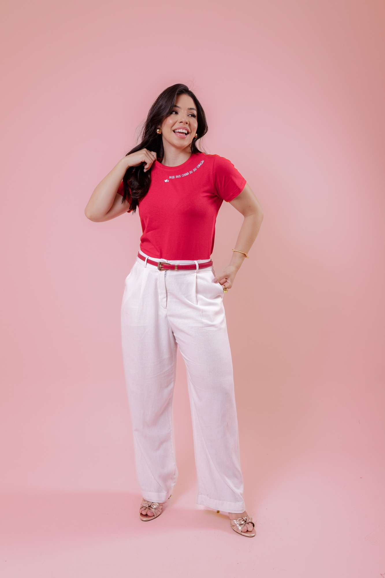 T-Shirt - Deixe Deus cuidar - Vermelho