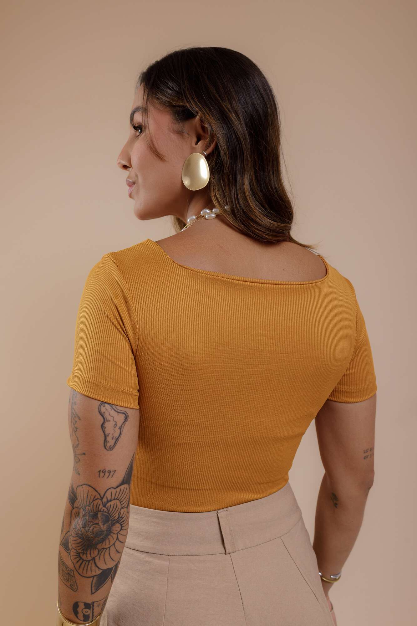 Blusa de Ribana (Decote Quadrado) - Caramelo