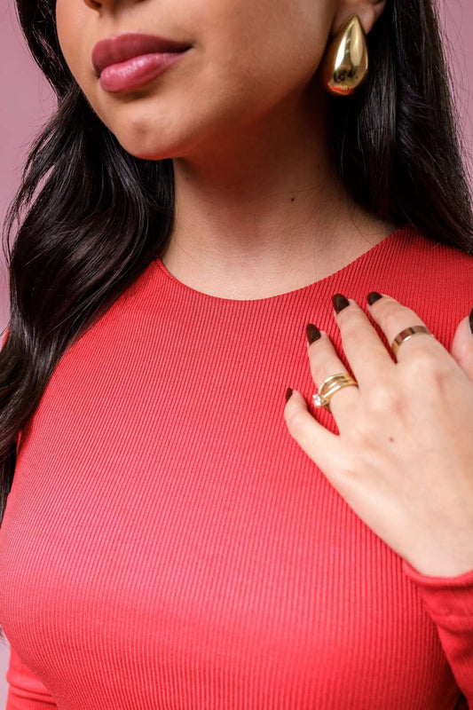 Blusa Manga longa canelada - Vermelho