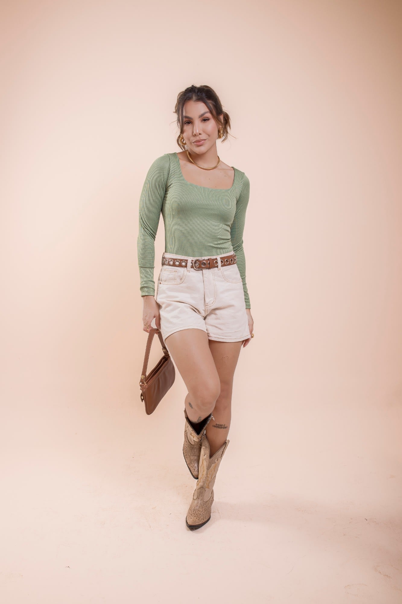 Blusa Manga Longa Decote Quadrado - Verde Olivia