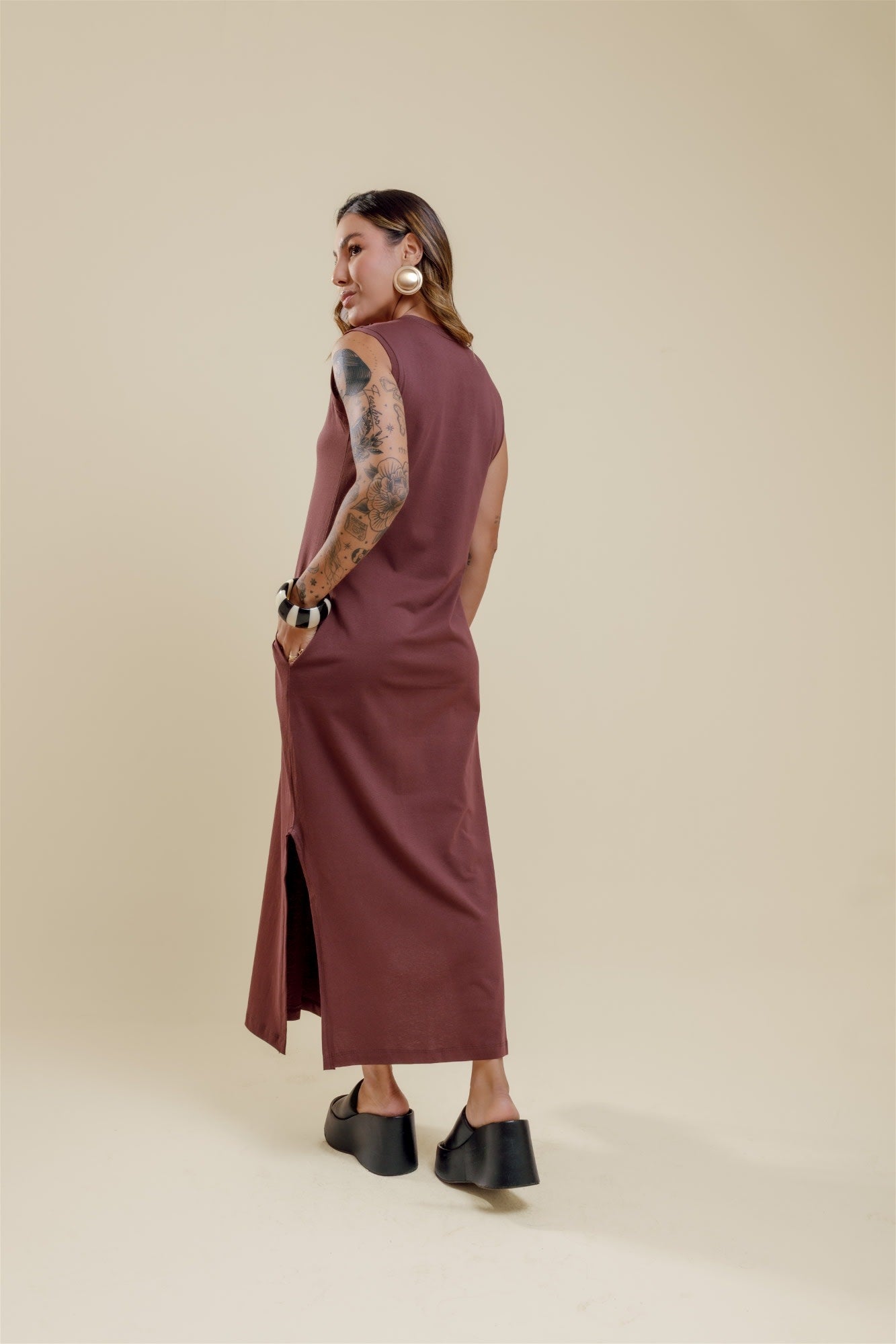 Vestido de Bolso - Pé de bebê - Marrom