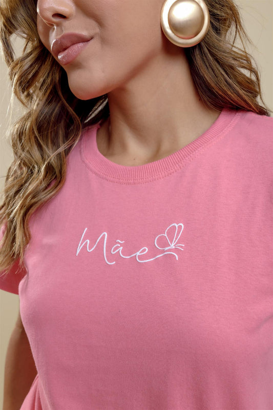 T-Shirt - Mãe (Alto Relevo) - Rosa Cravo