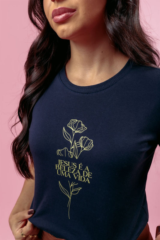 T-Shirt - Jesus é a beleza de uma vida - Azul Marinho