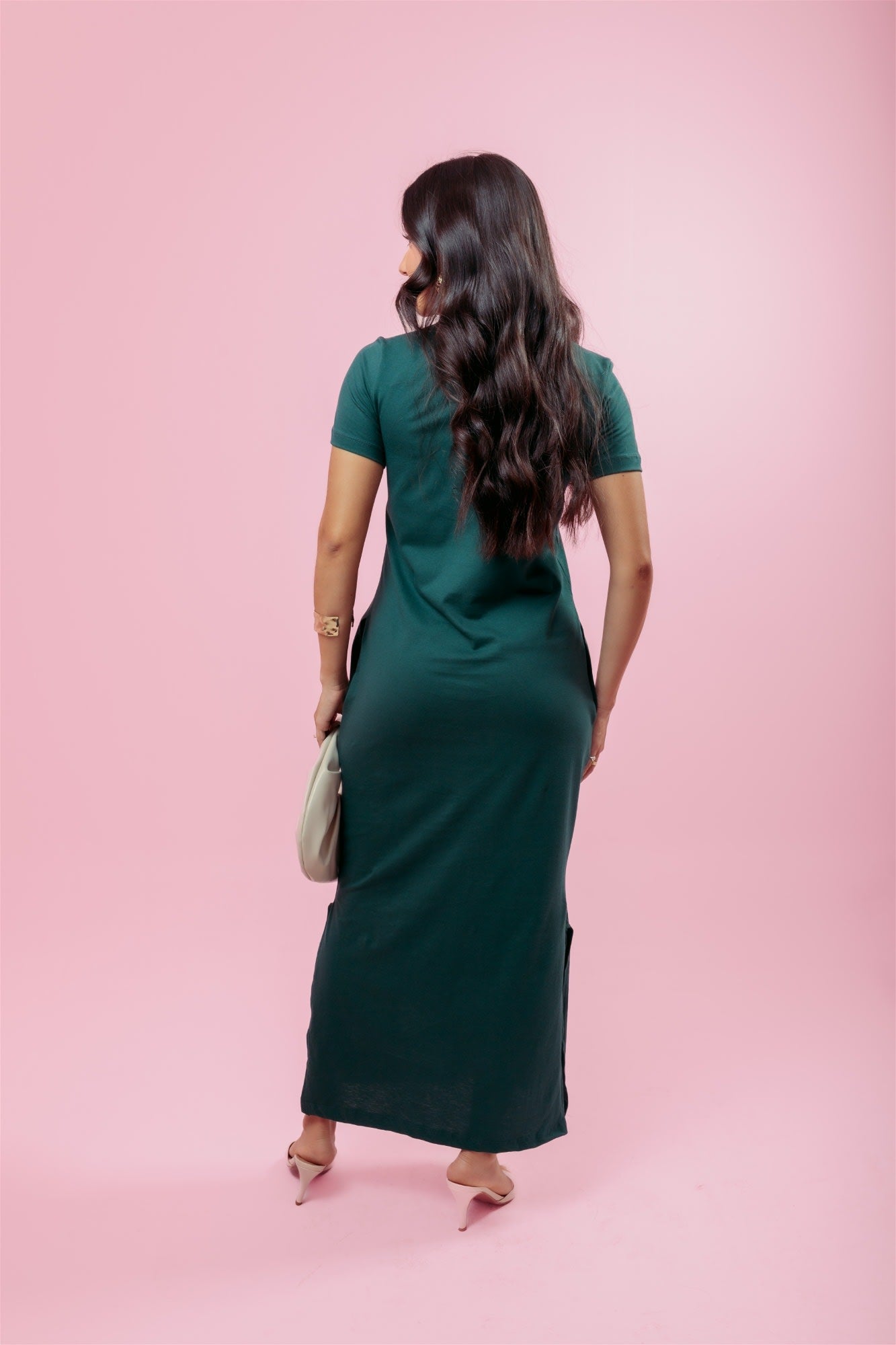 Vestido Longo de manga C/ Bolso - Verde Militar