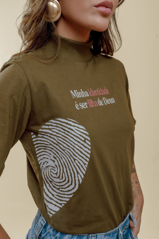 Blusa Gola Alta - Minha Identidade é ser filha de Deus - Verde Musgo