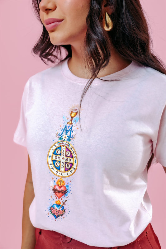 T-Shirt - Devocional Cátolico - Rosa Bebê