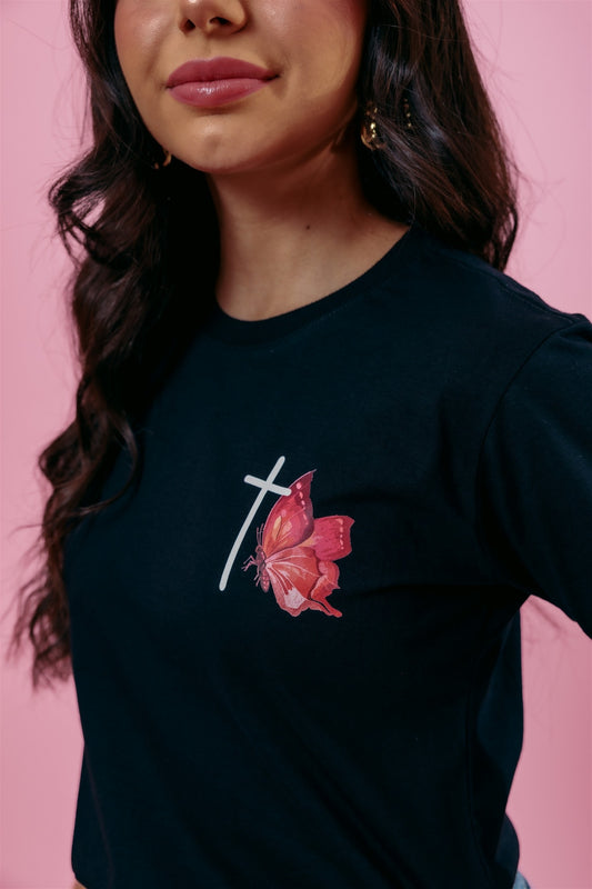 T-Shirt - Borboletas - Preto
