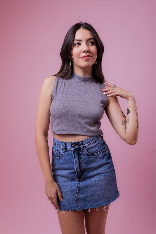 Cropped gola alta - Cinza