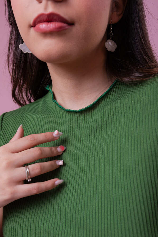Cropped Manga curta canelada Picô - Verde