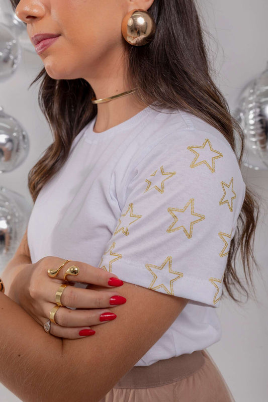 T-Shirt - Estrelas (Na manga) - Branco