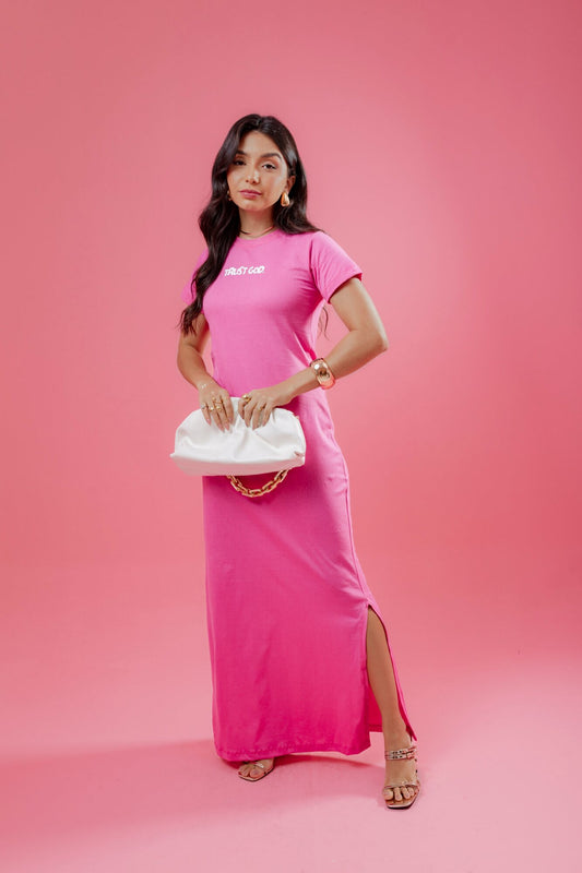 Vestido longo Estampado - Trust God - Rosa Jasmim