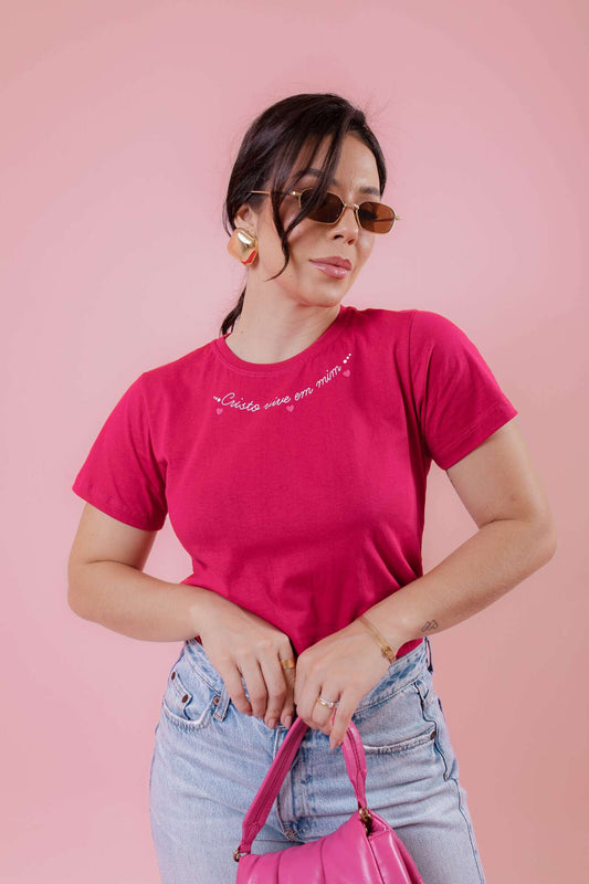T-Shirt - Cristo vive em mim - Pink