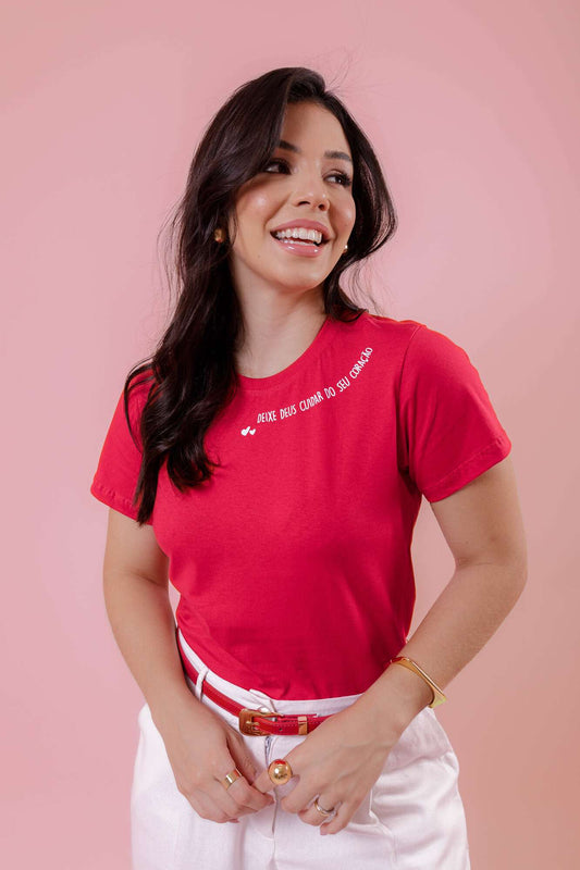 T-Shirt - Deixe Deus cuidar - Vermelho