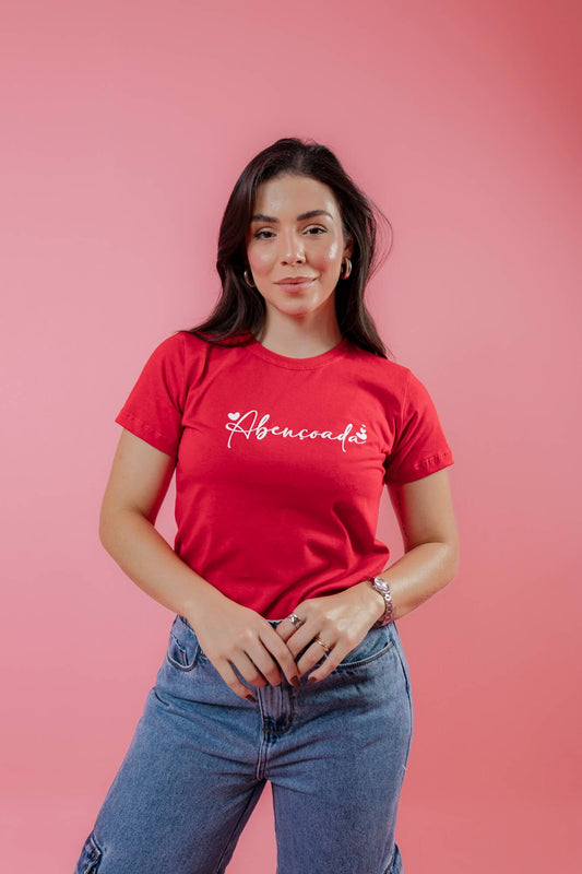 T-Shirt - Abençoada (Alto Relevo) - Vermelho
