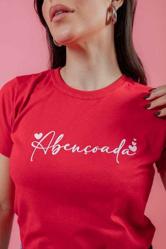 T-Shirt - Abençoada (Alto Relevo) - Vermelho