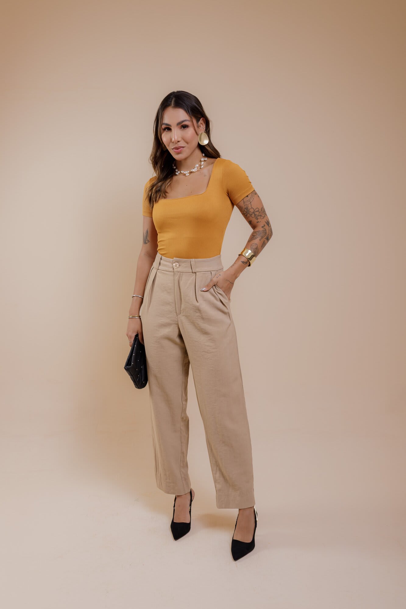Blusa de Ribana (Decote Quadrado) - Caramelo