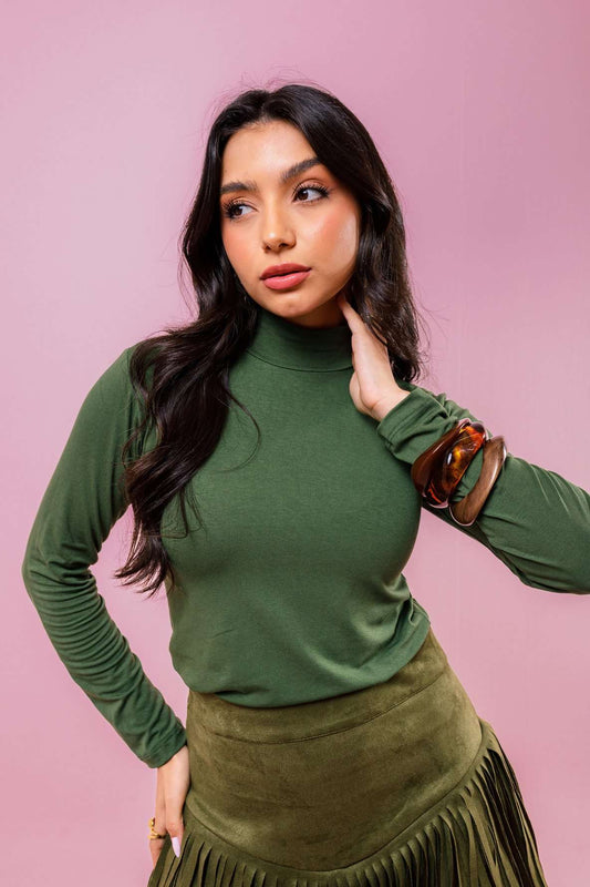 Blusa manga longa Viscolycra - Verde Cactus
