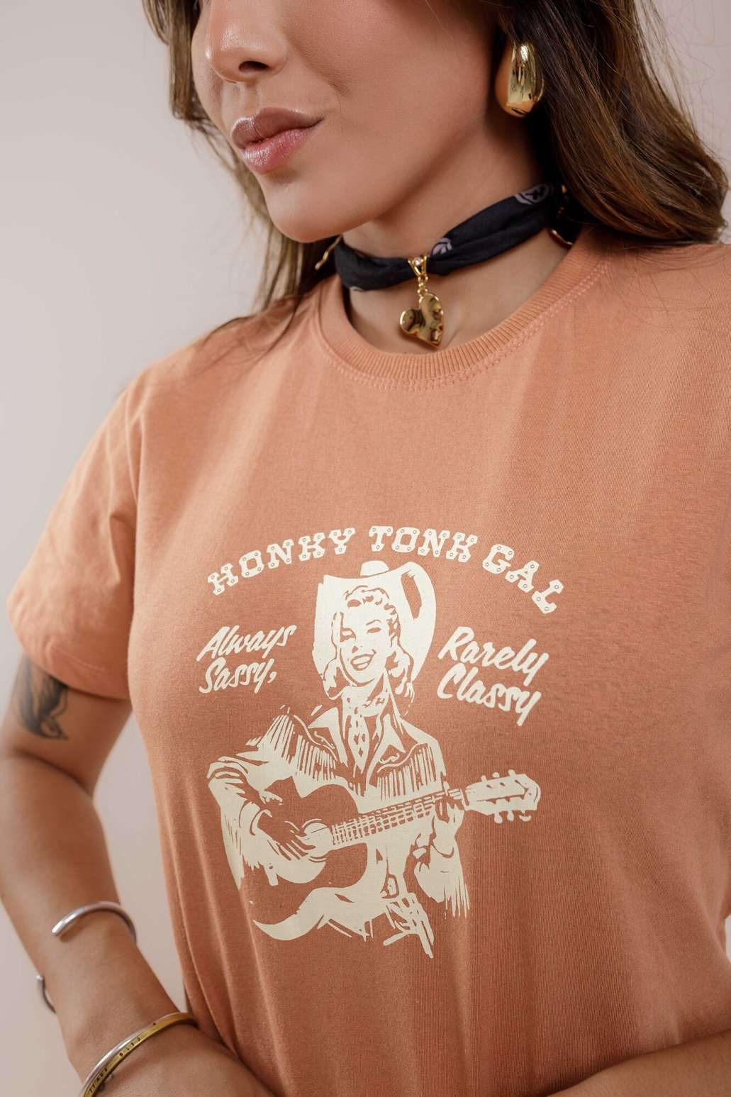 T-Shirt - Honky tonk - Marrom Luxo