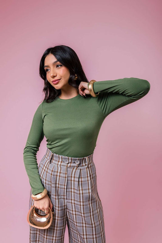 Blusa Manga longa canelada - Verde