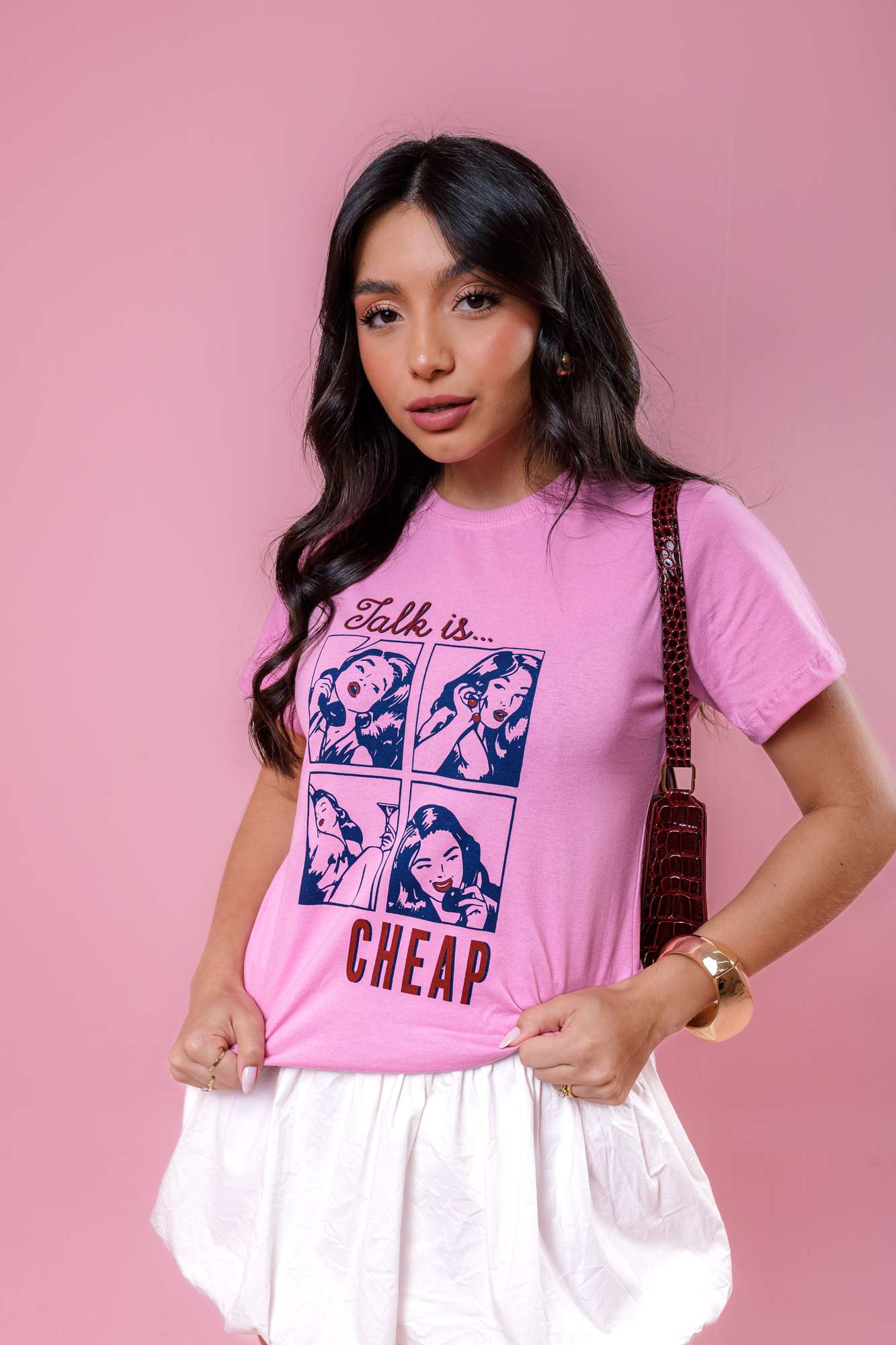 T-Shirt - Talk is Cheap - Rosa Chiclete