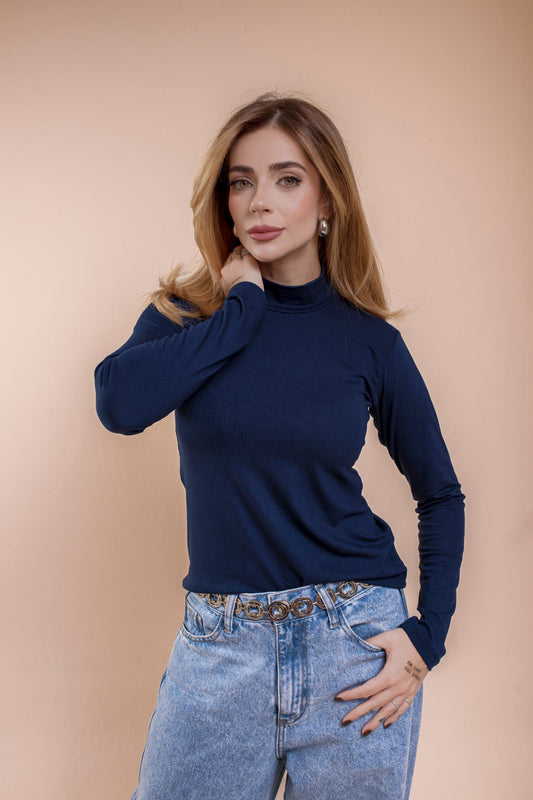Blusa Manga Longa Viscolycra - Marinho