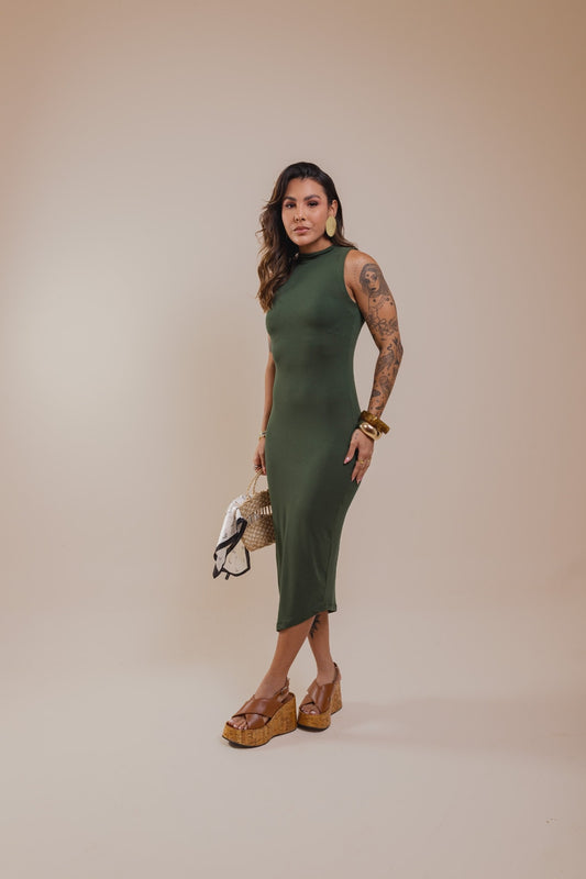Vestido Midi Assimétrico - Verde