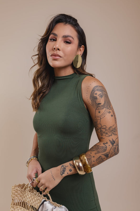 Vestido Midi Assimétrico - Verde