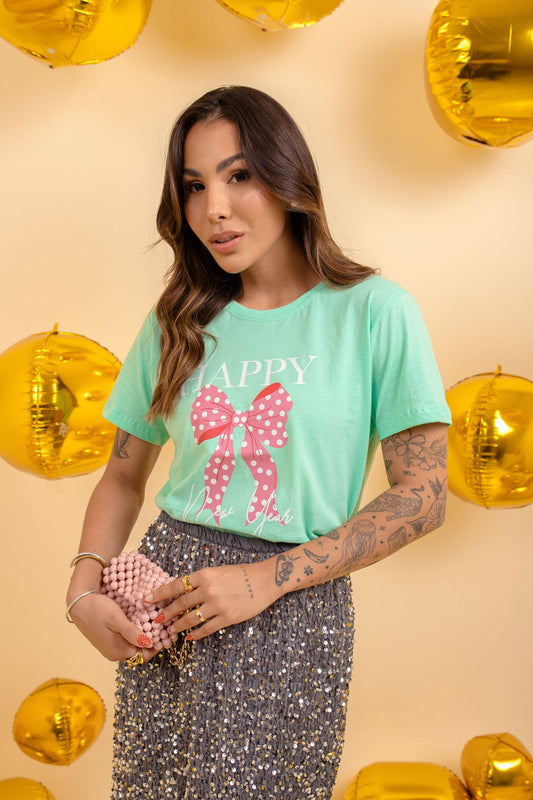 T-Shirt - Happy New Year - Verde Bebê