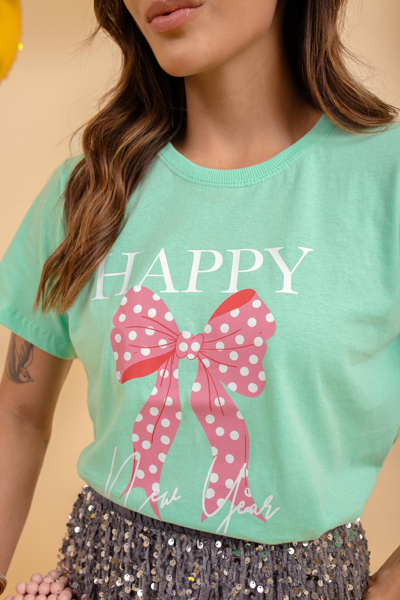 T-Shirt - Happy New Year - Verde Bebê