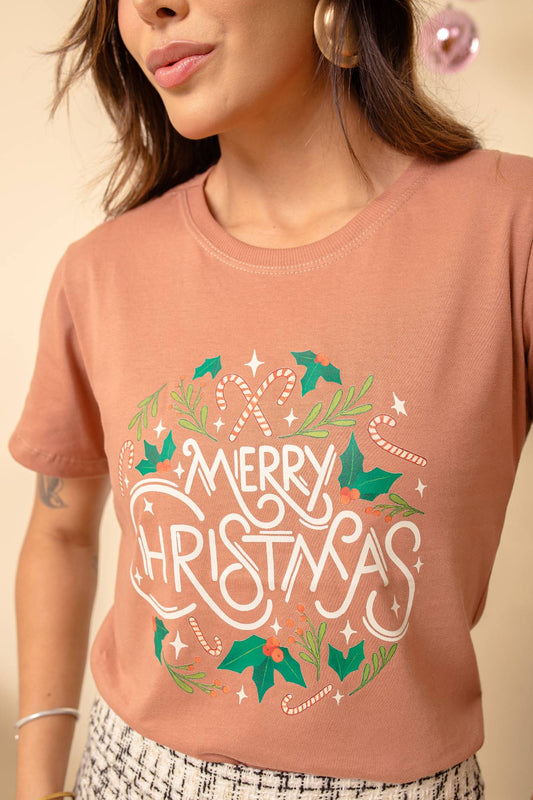 T-Shirt - Merry Cristmas - Marrom