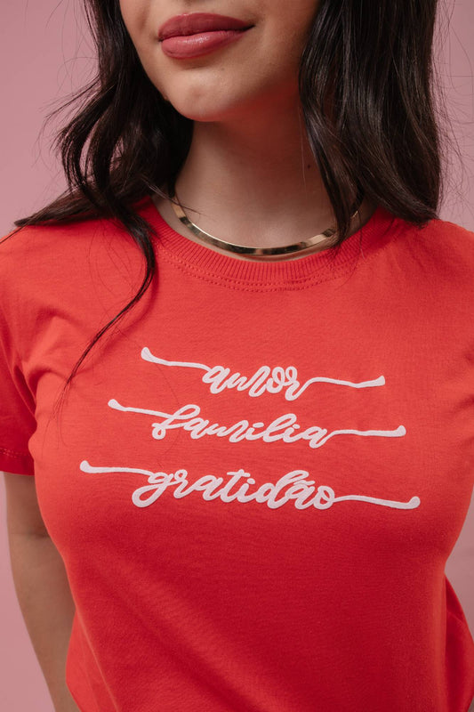 T-Shirt - Amor, Família, Gratidão - Vermelho