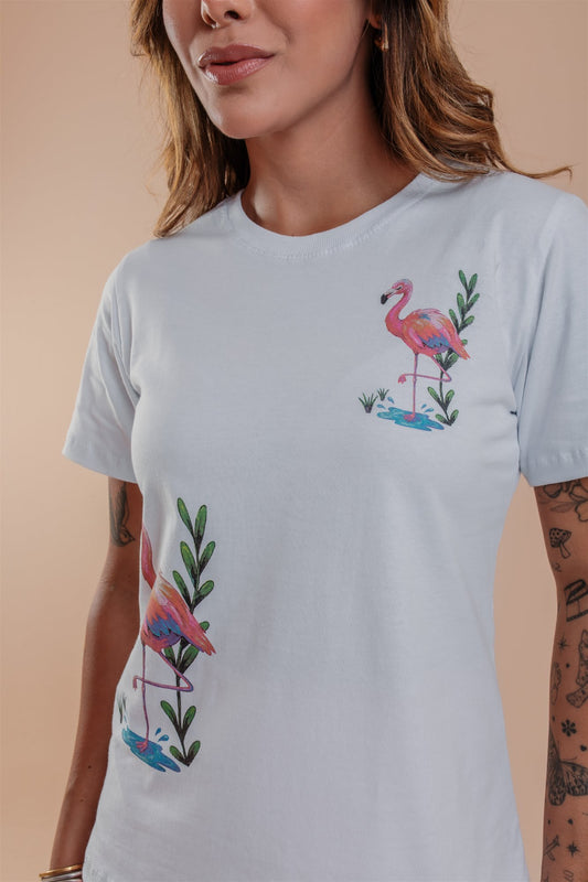 T-Shirt - Flamingos - Branco