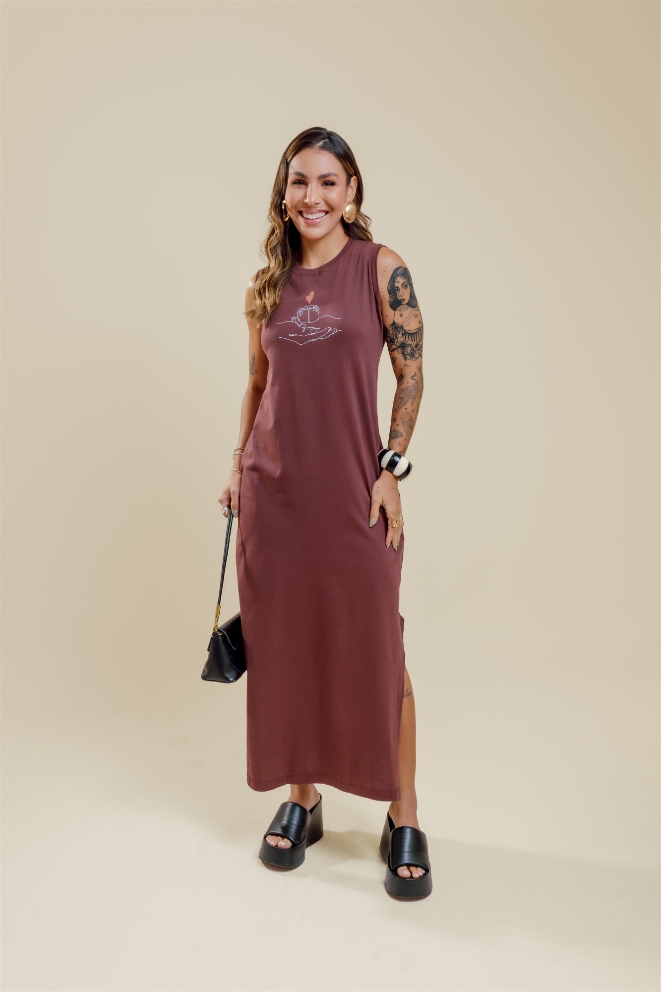 Vestido de Bolso - Pé de bebê - Marrom
