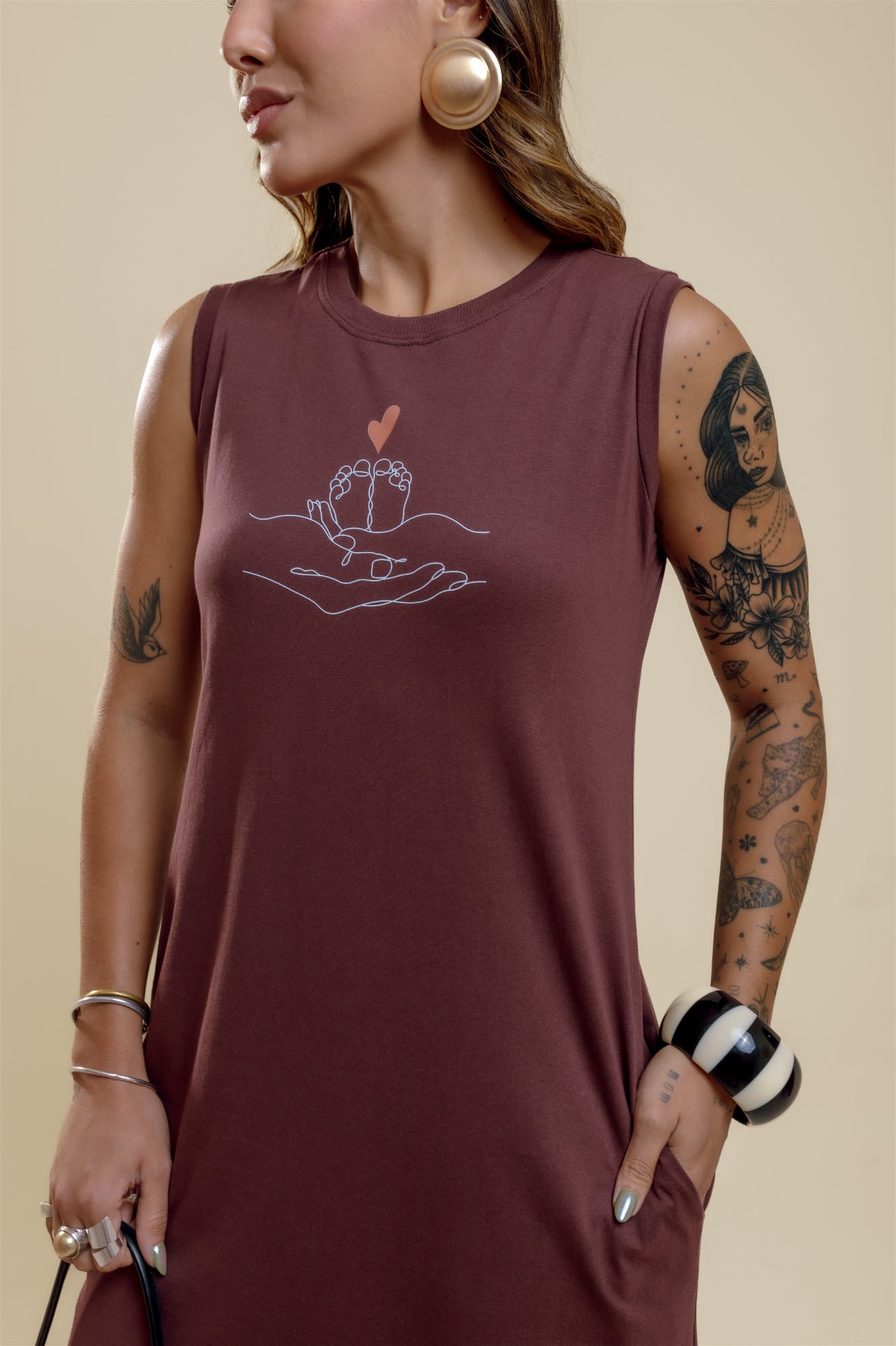 Vestido de Bolso - Pé de bebê - Marrom