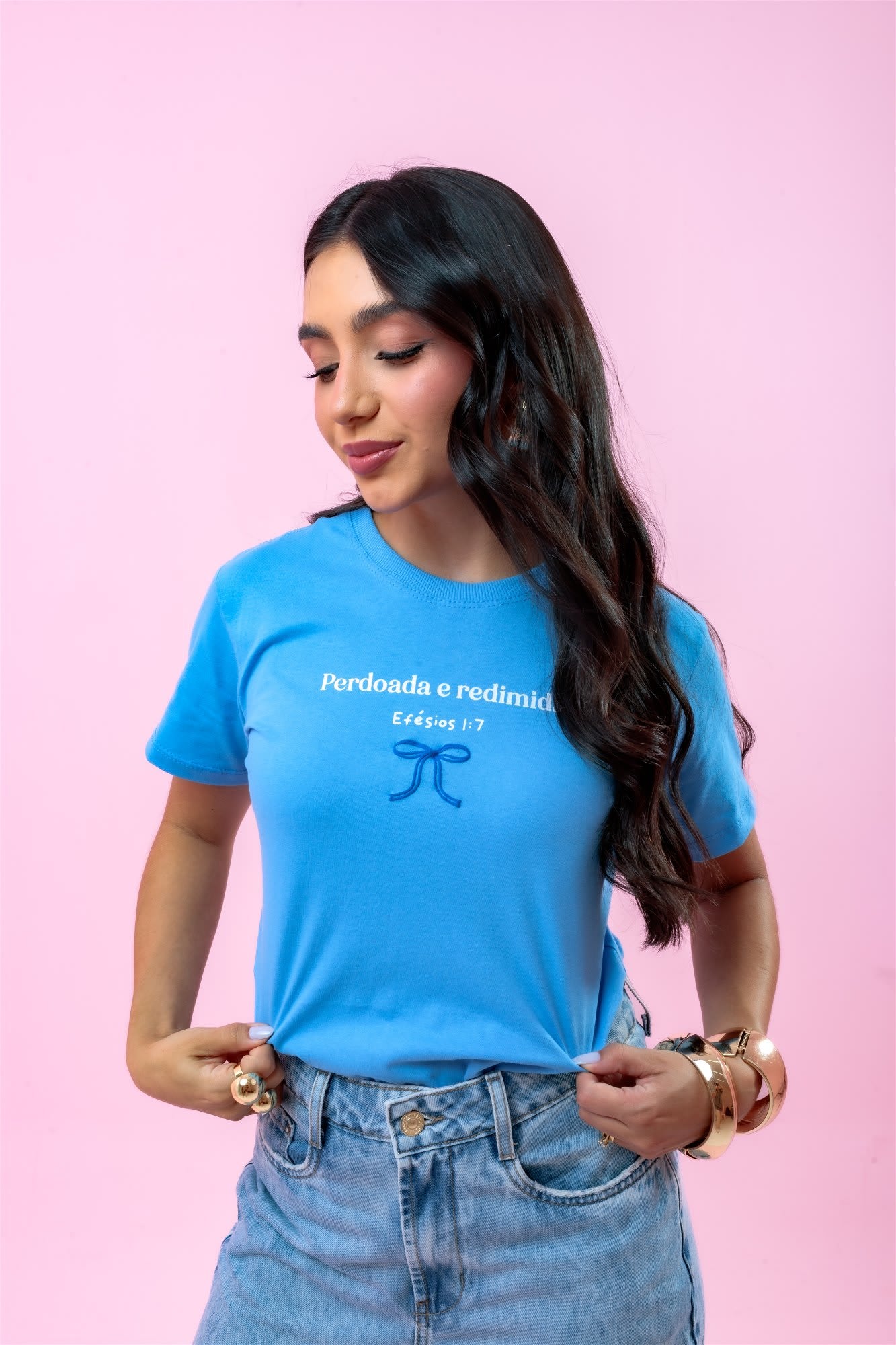 T-Shirt - Perdoada e Redimida - Azul Bebê