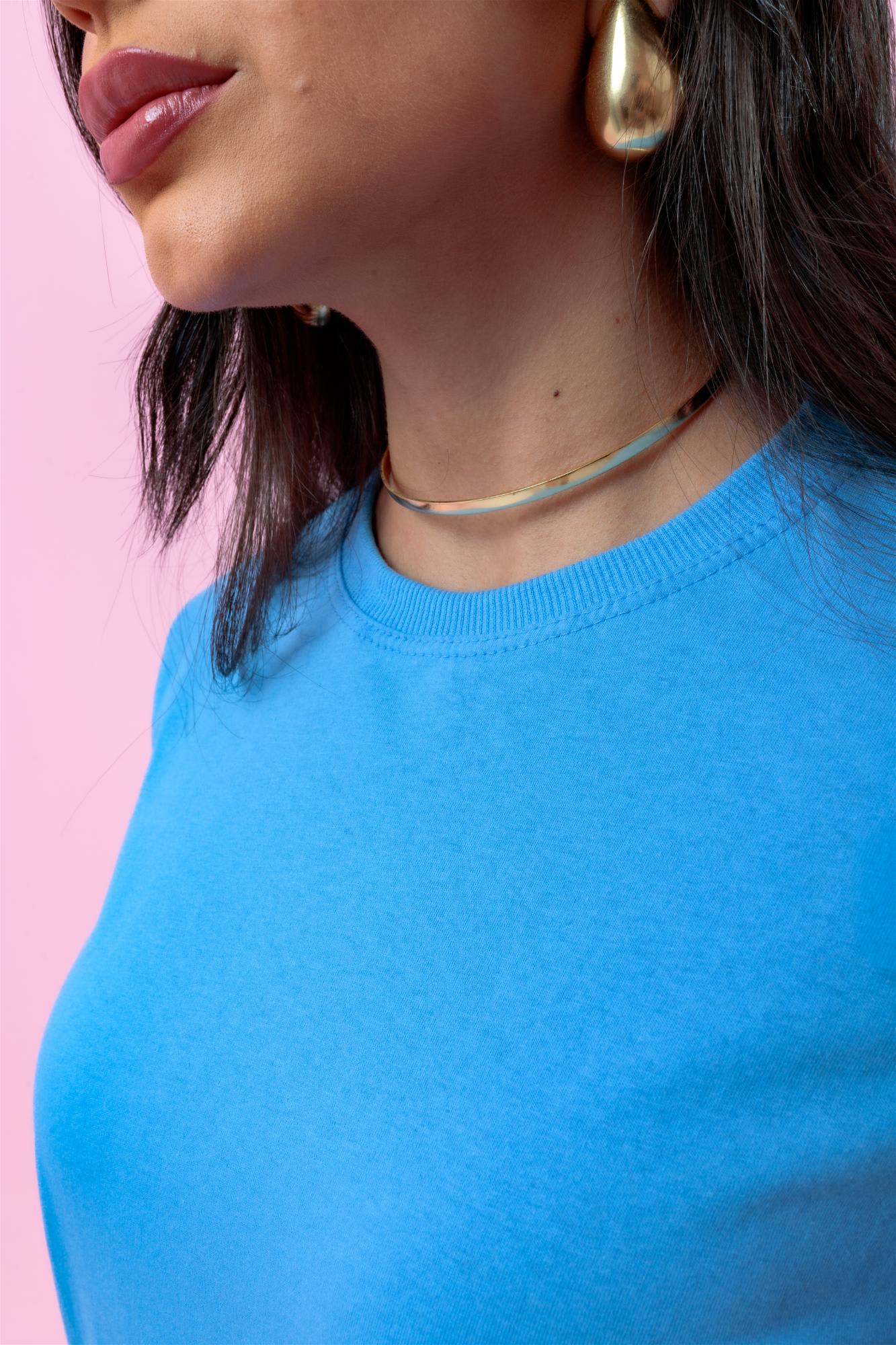 T-Shirt com Renda - Azul Bebê