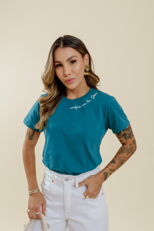 T-Shirt - Confio em ti - Azul Petroleo