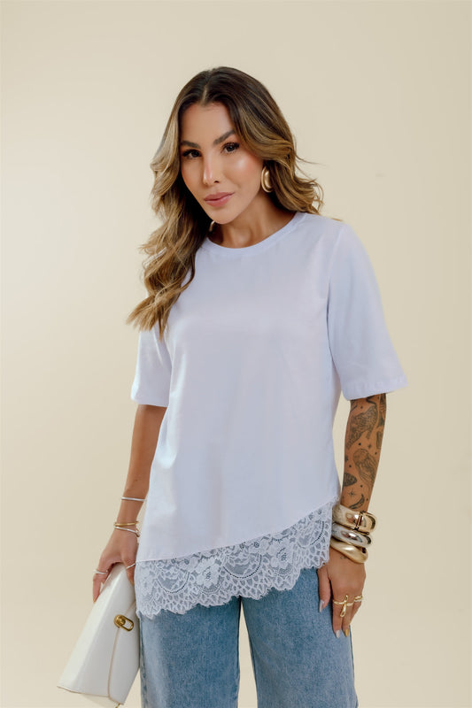 T-Shirt com Renda - Branco