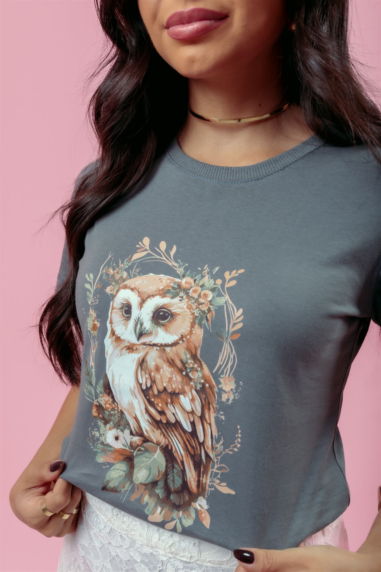 T-Shirt - Coruja - Cinza