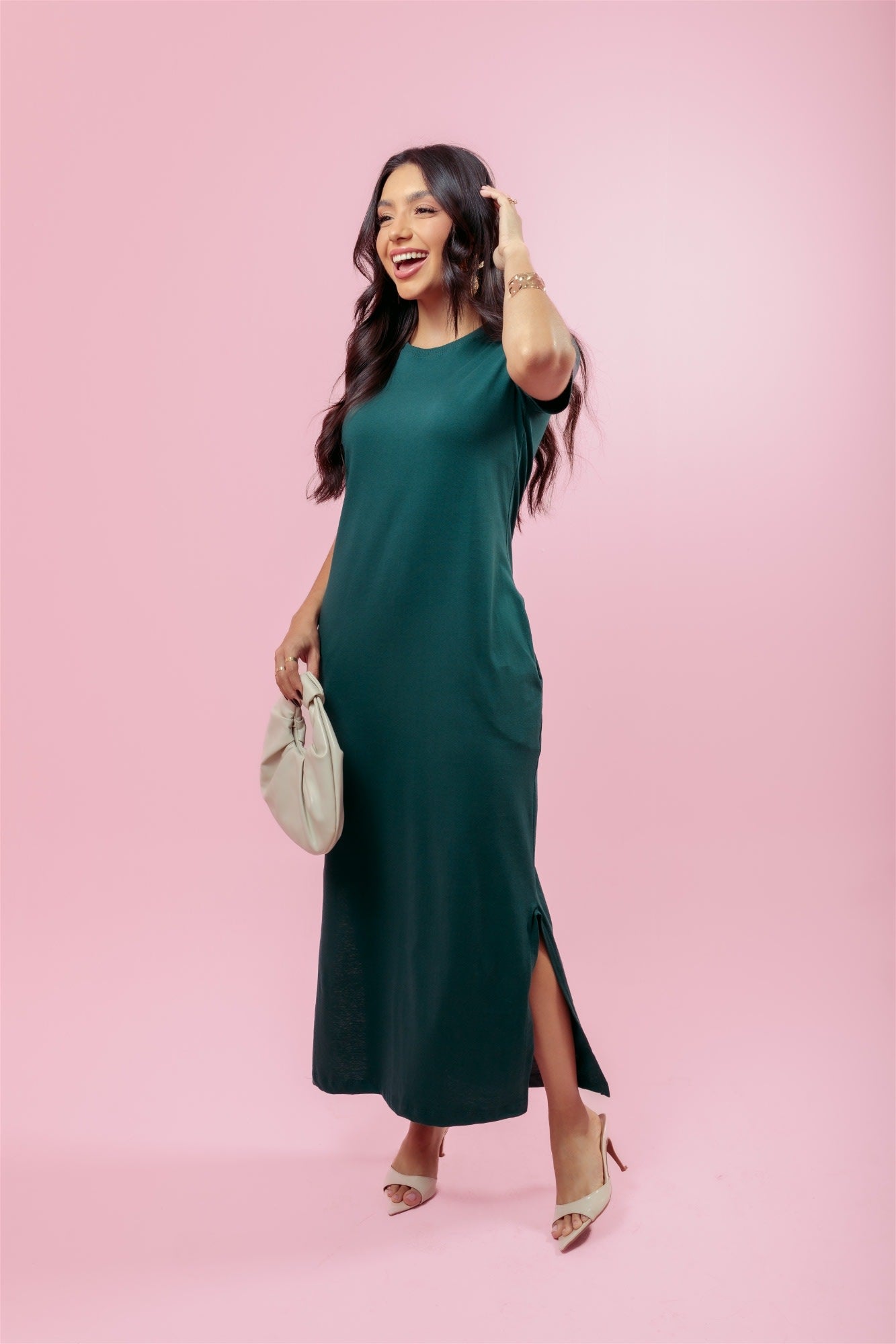 Vestido Longo de manga C/ Bolso - Verde Militar