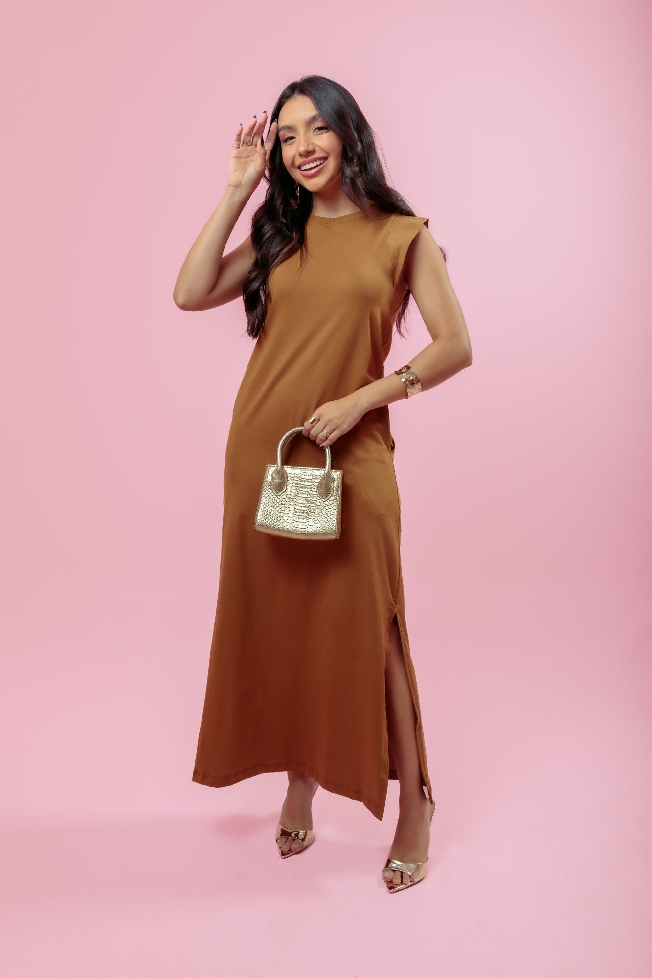 Vestido Longo Muscle Tee C/ Bolso - Madeira