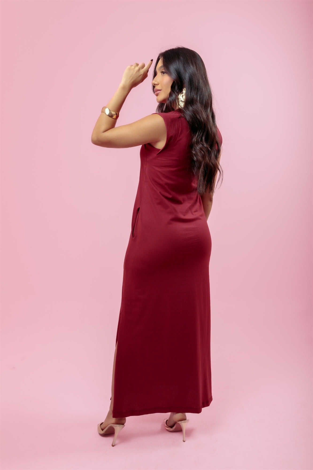 Vestido Longo Muscle Tee C/ Bolso - Marsala