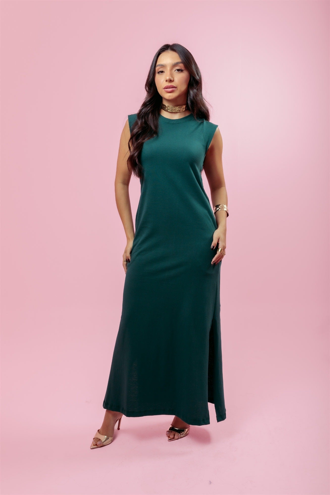 Vestido Longo Muscle Tee C/ Bolso - Verde Militar