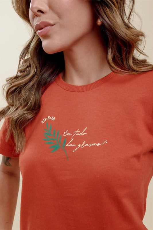 T-Shirt - Em tudo dai graças - Terracota