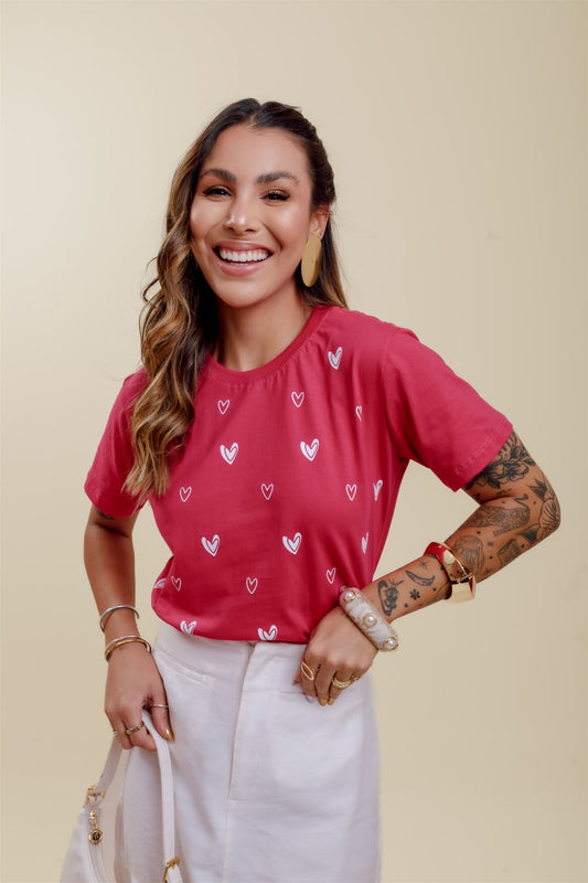 T-Shirt - Corações - Pink