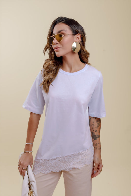T-Shirt com Renda - Branco