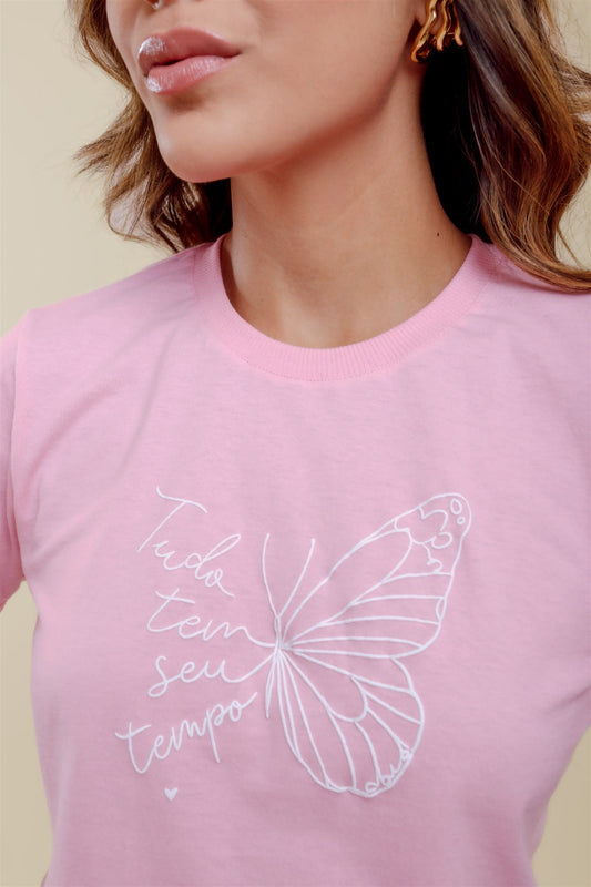T-Shirt - Tudo tem seu tempo (Alto Relevo) - Rosa